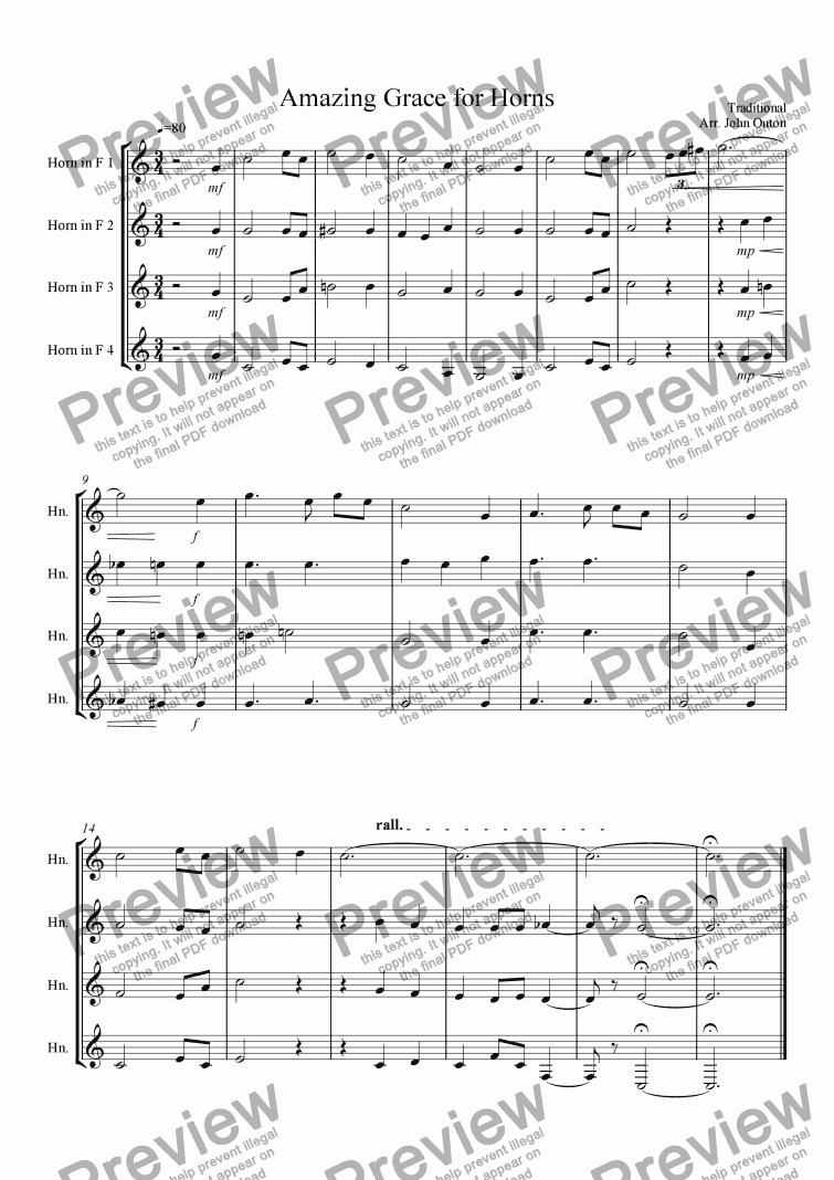 page one of Amazing Grace for Horns