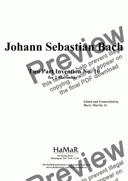 page one of J. S. Bach Two Part Invention No. 10 for 2 Marimbas