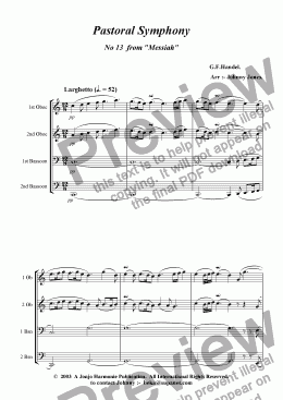 page one of Pastoral Symphony  from Messiah  (2 Oboe and 2 Bassoon)