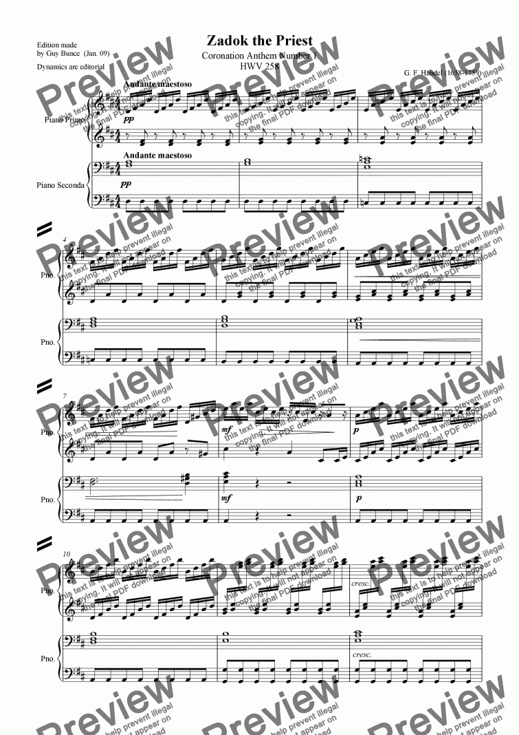 page one of Zadok the Priest - SATB & Piano Duet
