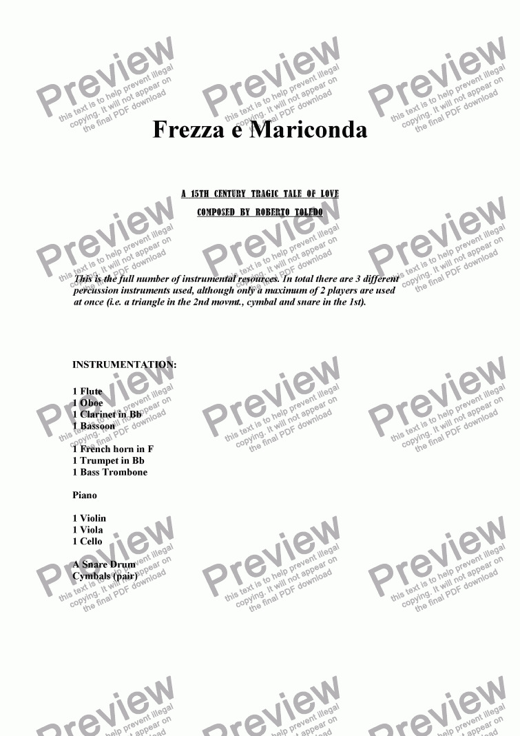 page one of Frezza & Mariconda: I. The Murder of Stefano Mariconda, as ordered by Caterina's father