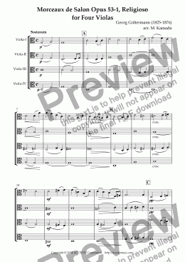 page one of Morceaux de Salon Opus 53-1, Religioso for Four Violas