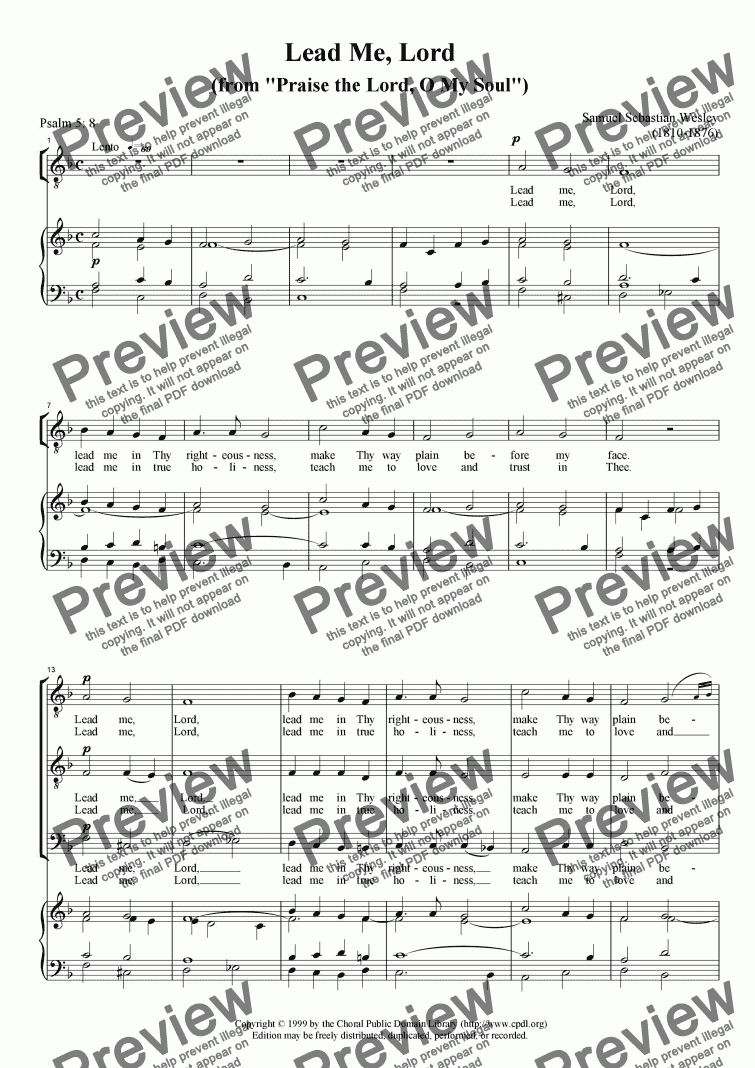 page one of Lead Me Lord - from "Praise the Lord O my Soul" 3 part choral SAB, TTB