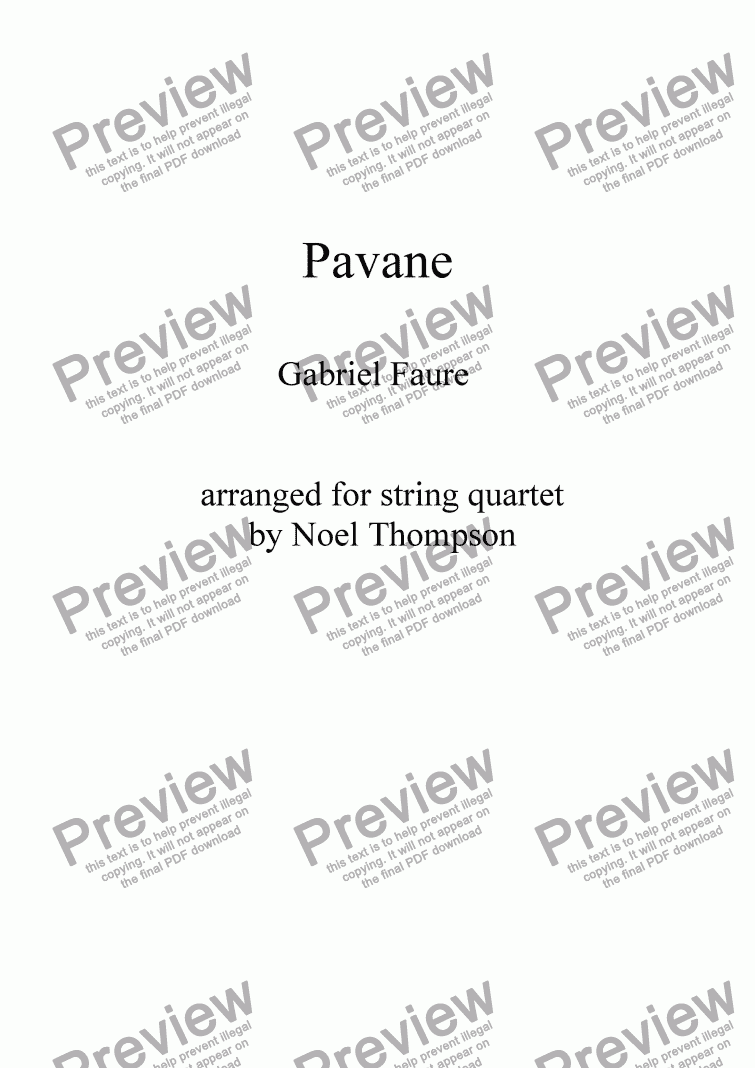 page one of Faure's Pavane :arranged for string quartet - improved version