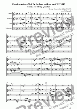page one of Chandos Anthem No.2 "In the Lord put I my trust" HWV247 Sonata for String Quartet