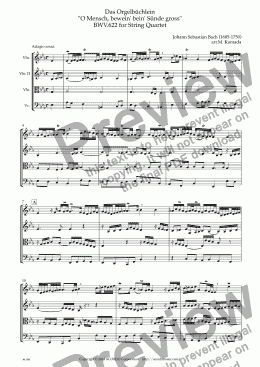 page one of Das Orgelbüchlein "O Mensch, bewein dein’ Sünde gross"  BWV.622 for String Quartet