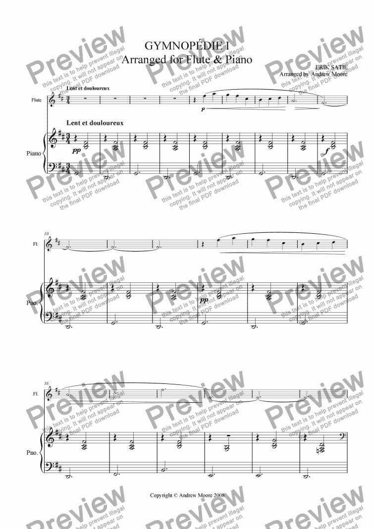 page one of Gymnopedie I for Flute & Piano