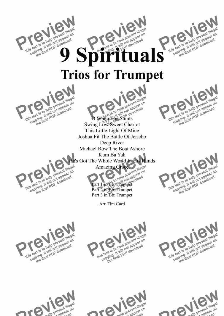 page one of 9 Spirituals. Trios For Trumpet