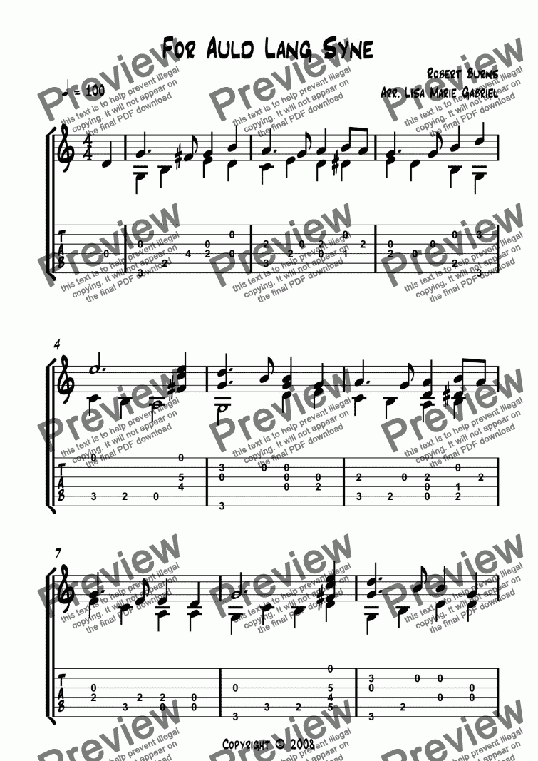 page one of For Auld Lang Syne - Easy Guitar Solo with TAB