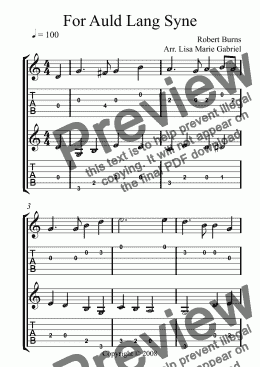 page one of Auld Lang Syne - Beginner Guitar Duet