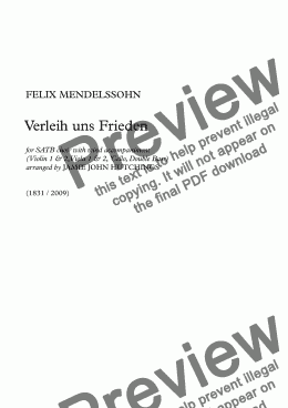 page one of Mendelssohn - Verleih’ uns Frieden [SATB & Strings or Wind]