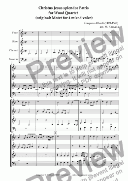 page one of 'Christus Jesus splendor Patris' for Wood Quartet (original: Motet for 4 mixed voices)
