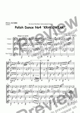 page one of Polish Dance No4 'KRAKOWIAK' arr for Clarinet Quartet
