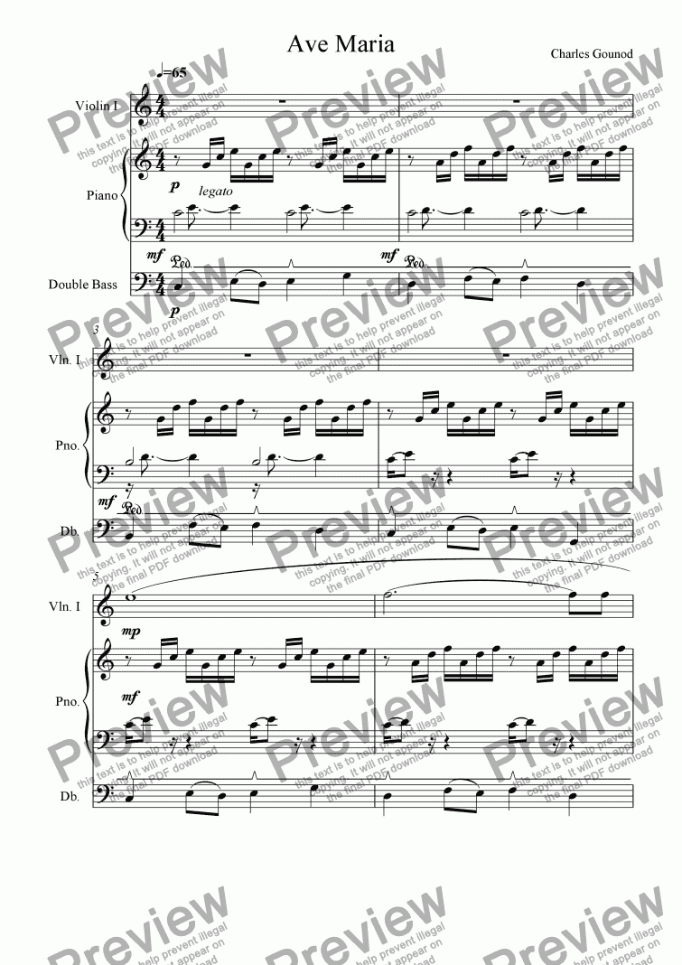 page one of Ave Maria Trio (piano violin double bass)