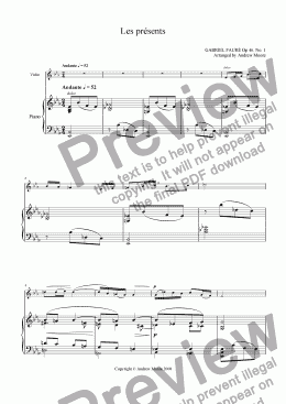 page one of ’Les Presents’ arranged for violin & piano