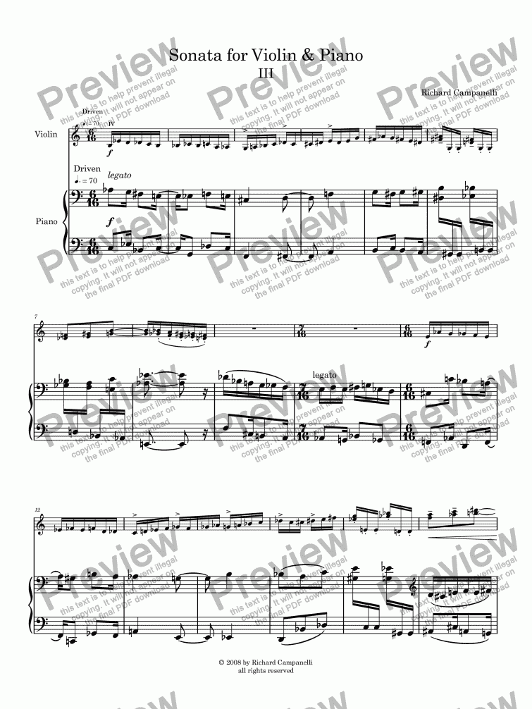 page one of "The Winter Sonata"  for Violin & Piano 1st mvmnt.
