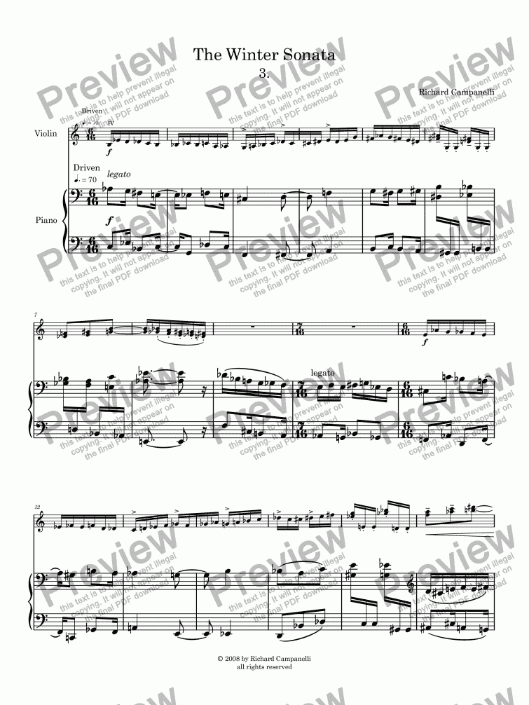 page one of "The Winter Sonata" for violin & piano mvnt.3
