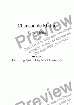 page one of Chanson de Matin(Elgar) arranged for string quartet - edited