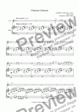 page one of ’Chanson d’amour’ arranged for violin & piano