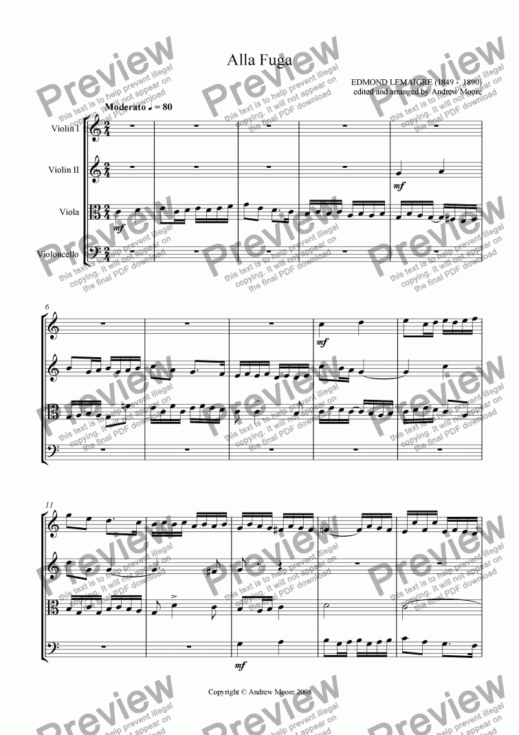 page one of ’Alla Fuga’ for String Quartet