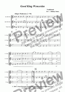 page one of Good King Wenceslas   (Varied, 3 Saxophone  AAT)