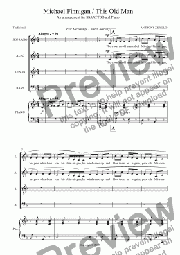 page one of Michael Finnigan/This Old Man - An arrangement for SSAATTBB + Piano