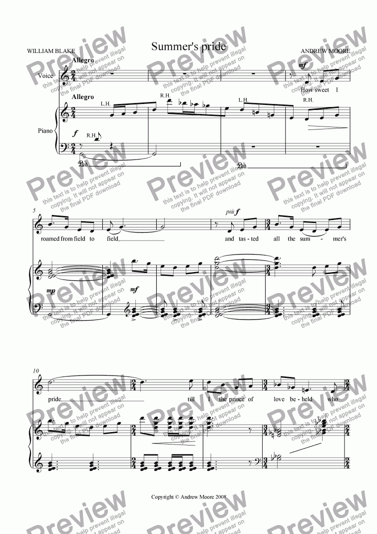 page one of ’Summer’s Pride’ for Voice & piano