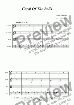 page one of Carol Of The Bells   (String Quartet)