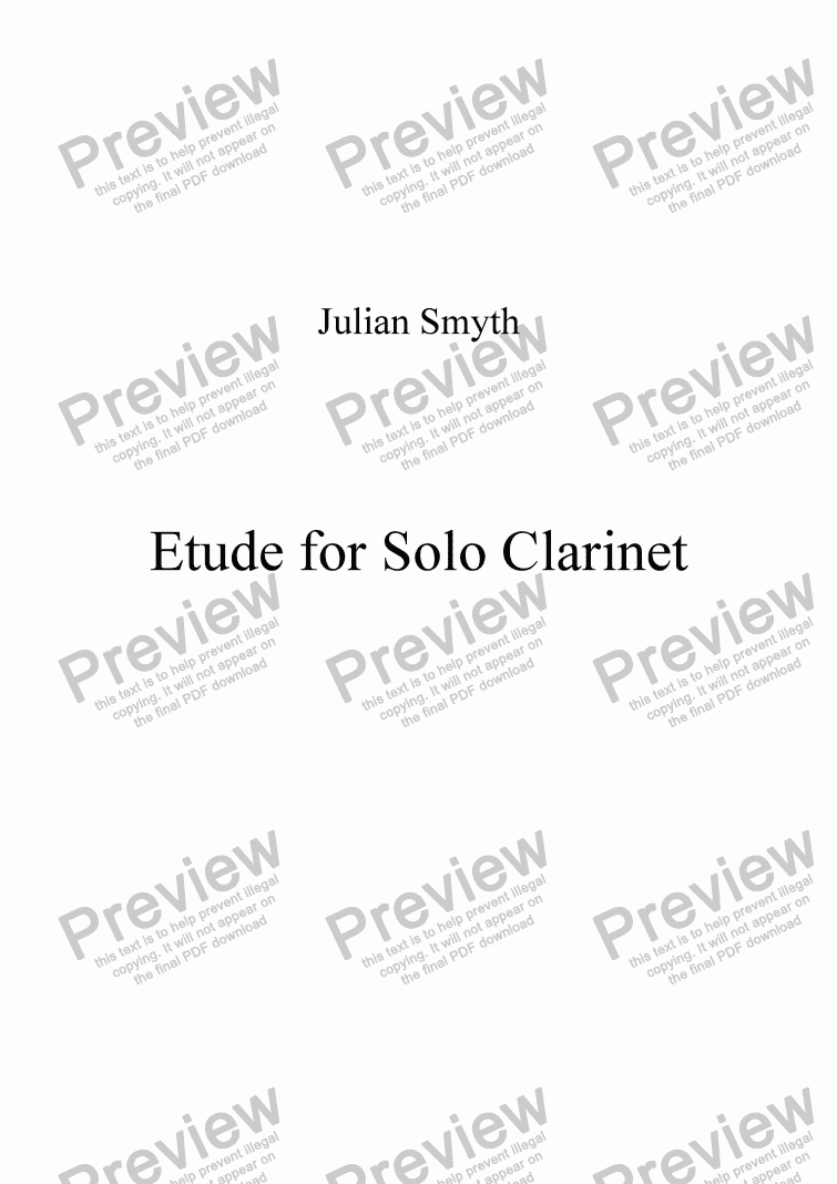 page one of Etude for Solo Clarinet