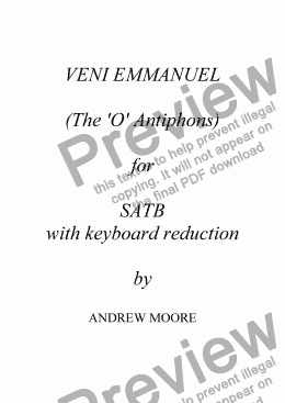 page one of ’Veni Emmanuel’ for SATB with keyboard reduction