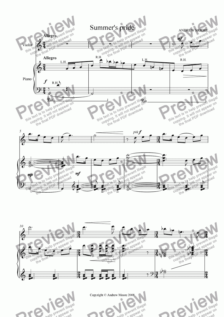 page one of ’Summer’s Pride’ for Violin & piano