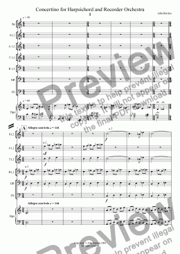 page one of Concertino for Harpsichord and Recorder Orchestra