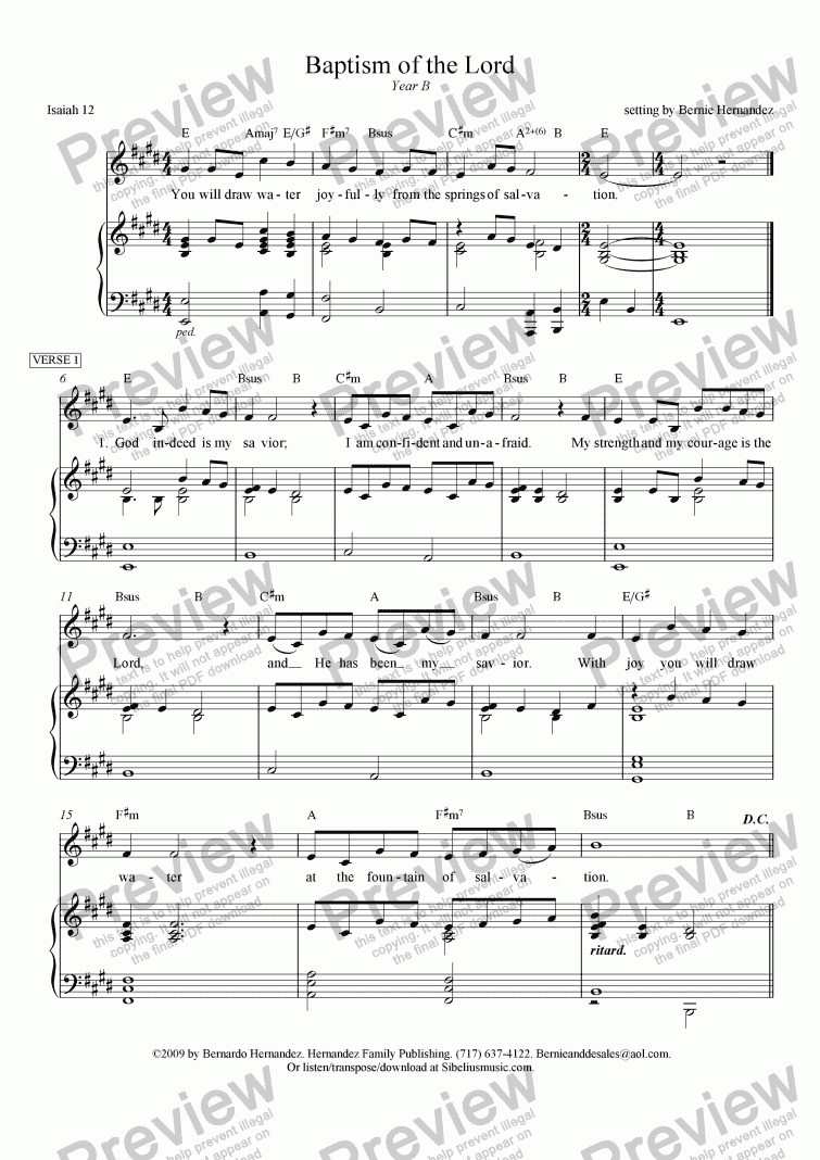 page one of Responsorial Psalm - Baptism of the Lord, Yr. B