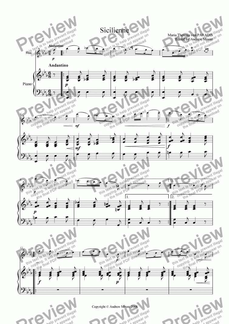 page one of ’Sicilienne’ for Flute & piano