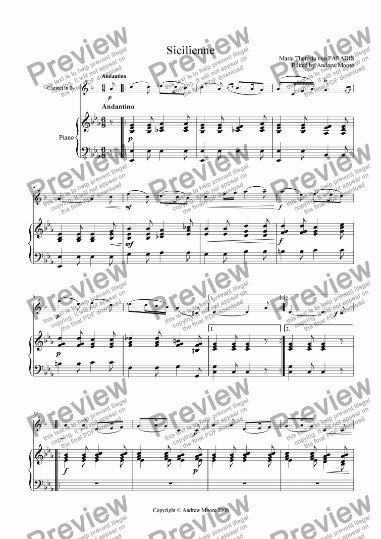 page one of ’Sicilienne’ arr. for Clarinet & piano