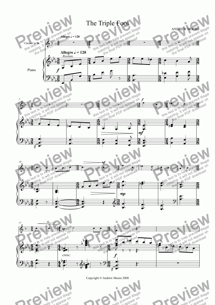 page one of ’The Triple Fool’ for Clarinet & piano