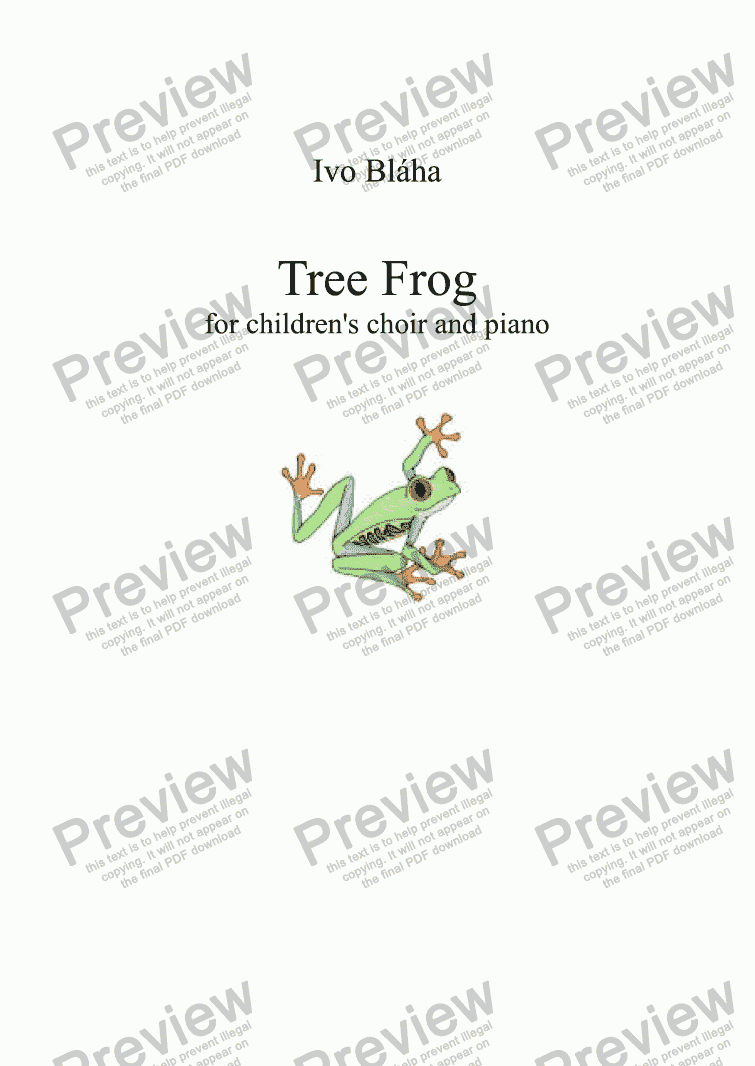 page one of TREE FROG (Rosnička) for children’s choir and piano (English words)
