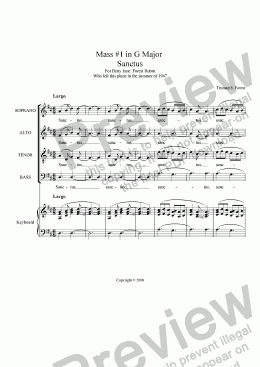 page one of Mass #1 in G Major - Sanctus - with keyboard