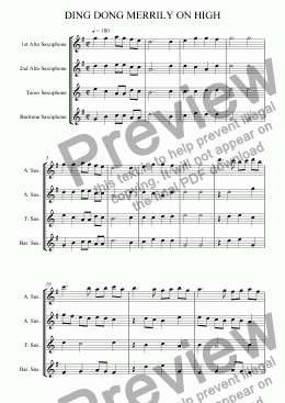 page one of Ding Dong Merrily on High (Saxophone Quartet)