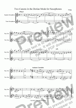 page one of Two Canons in the Dorian Mode for Saxophones