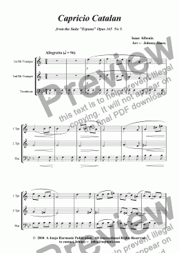 page one of Capricio Catalan  Opus 165  No5.  (3 Brass, 2 Trpts and Trbn)