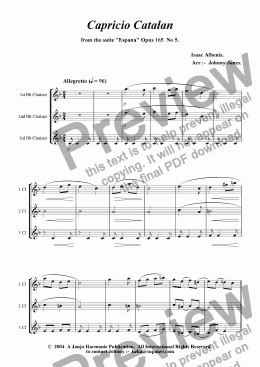 page one of Capricio Catalan  Opus 165  No5.  ( 3 Bb Clarinets )