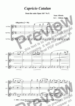 page one of Capricio Catalan  Opus 165  No5.  ( 3 Concert Flutes )
