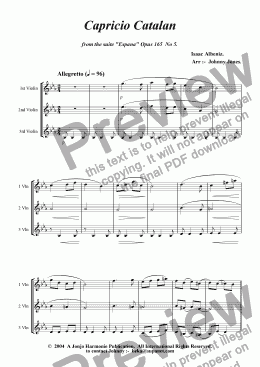 page one of Capricio Catalan  Opus 165  No5.  ( 3 Violins )