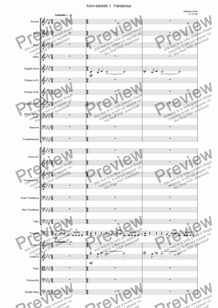 page one of Symphony no 2 'Psychosis', Movement 1 'Paranoia'