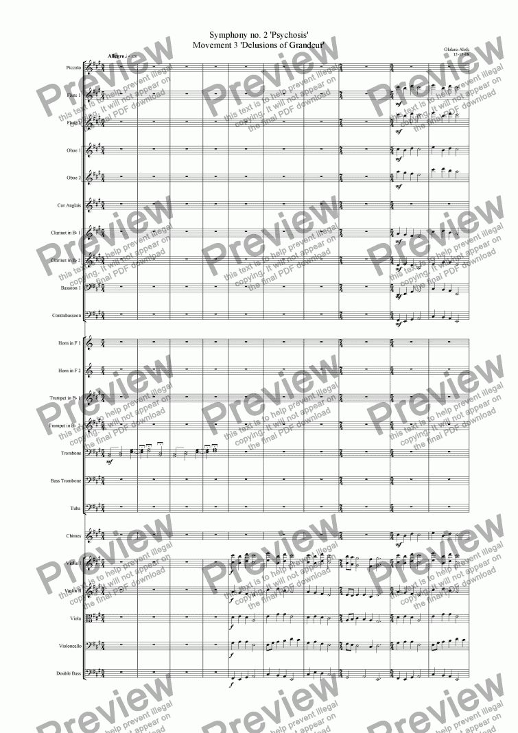 page one of Symphony no 2 'Psychosis', Movement 3 'Delusions of Grandeur'