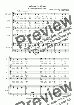 page one of God save the Queen - arr. for Choir SATB and Piano