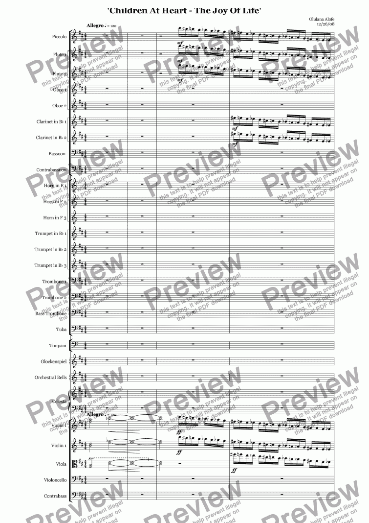 page one of Fantasia For Orchestra  'Children At Heart - The Joy Of Life'
