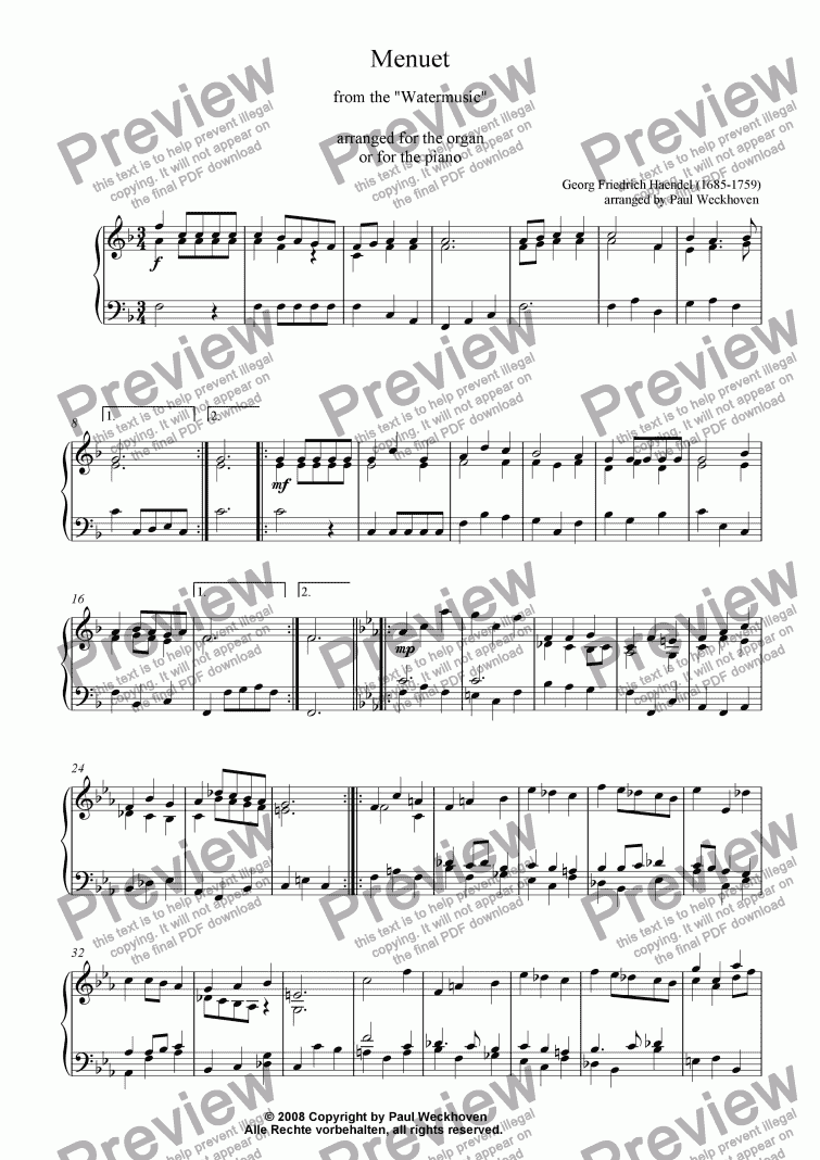 page one of Menuet from the Haendel's Watermusic