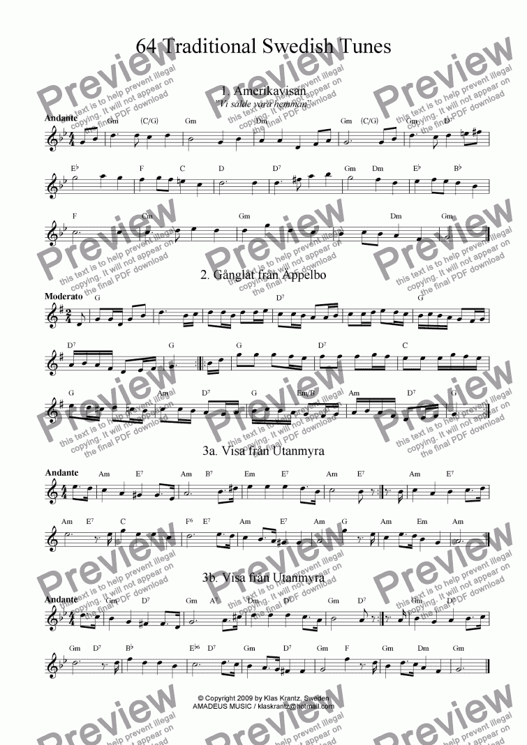 page one of 64 Traditional Swedish Tunes with guitar chords (lead sheet)